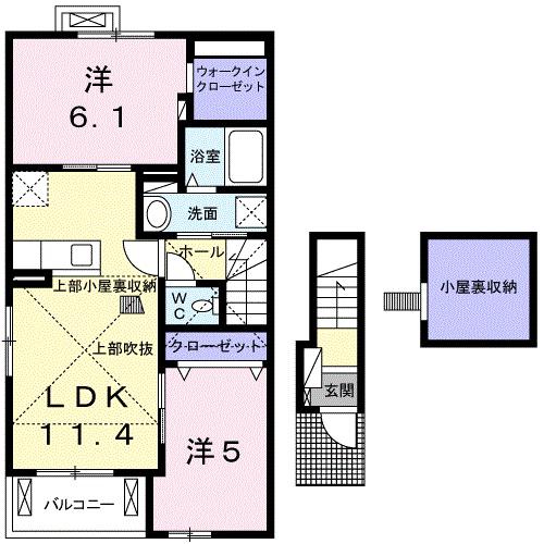 ビオーラ長田 A(2LDK/2階)の間取り写真