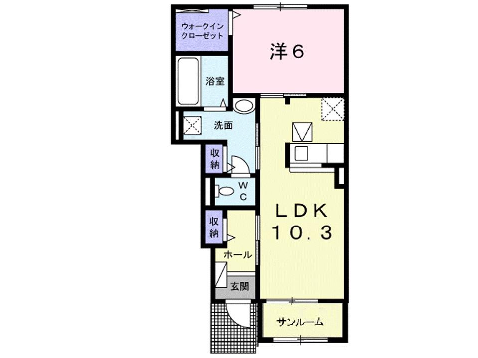 パラボリカⅡ(1LDK/1階)の間取り写真