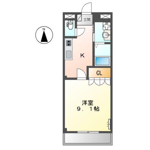 エルヴェ東小向Ⅰ(1K/2階)の間取り写真