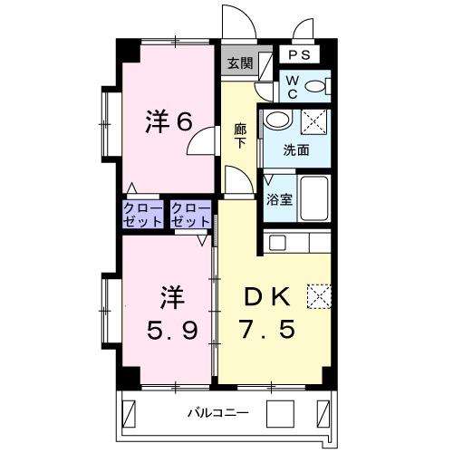 グランデ大石Ⅱ(2DK/1階)の間取り写真