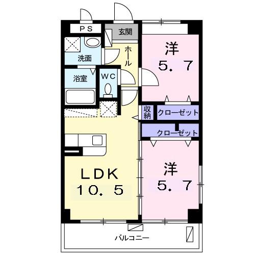 カルムヴィラいさおし(2LDK/1階)の間取り写真