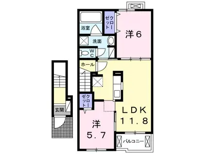 ユニゾンⅢ(2LDK/2階)の間取り写真