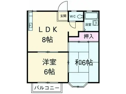 嵐山リバーサイドⅠ(2DK/2階)の間取り写真