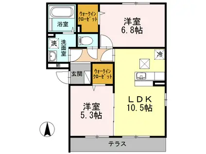 ベルシャイン厚木Ⅱ(2LDK/1階)の間取り写真