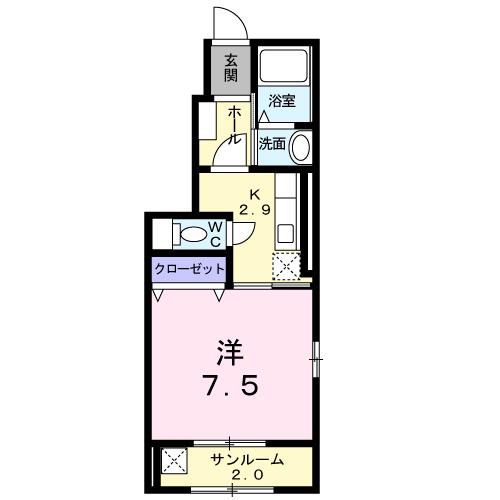 イーストⅠ(1K/1階)の間取り写真