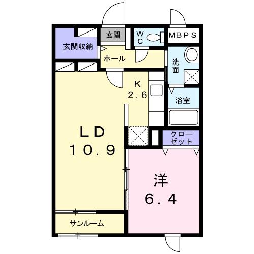 グレイス岡﨑(1LDK/1階)の間取り写真