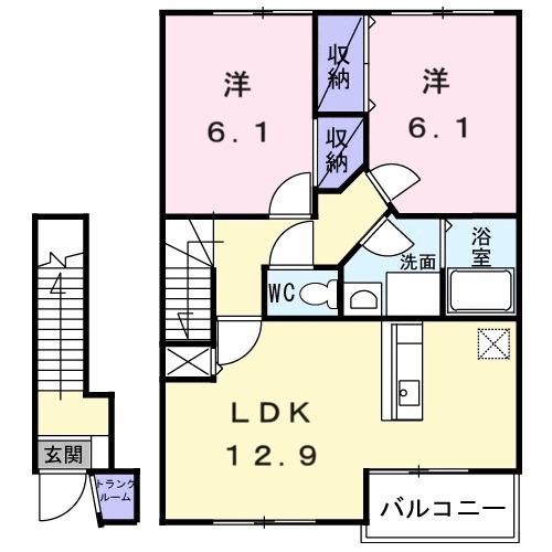 ディモーラC(2LDK/2階)の間取り写真