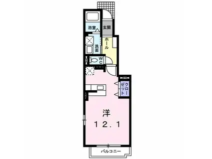 トレバドール優(1K/1階)の間取り写真