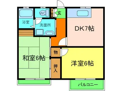 アーバンハイツⅡ(2DK/1階)の間取り写真