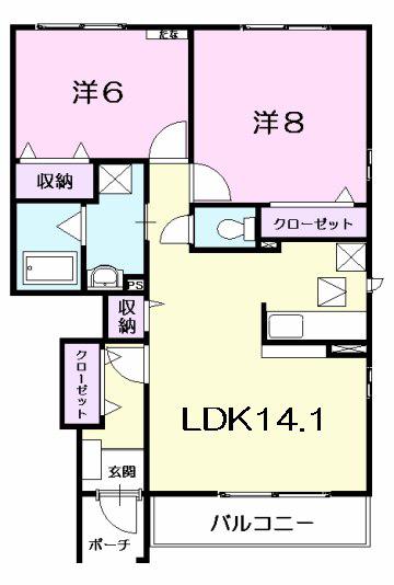 カーサプラシードⅡ(2LDK/1階)の間取り写真