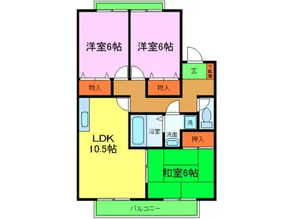 アンジェラスA(3LDK/1階)の間取り写真