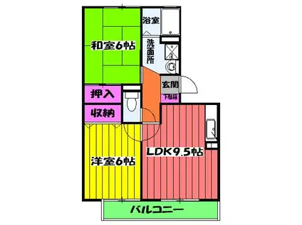 パークハウス1番館(2DK/1階)の間取り写真