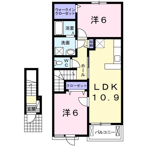 ソレイユ アサ(2LDK/2階)の間取り写真