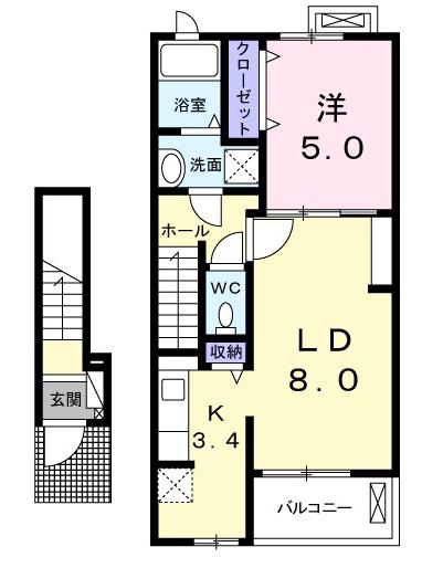 コンフォート富田Ⅱ(1LDK/2階)の間取り写真