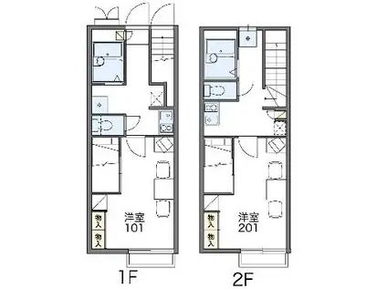 レオパレスレーブⅡ(1K/2階)の間取り写真