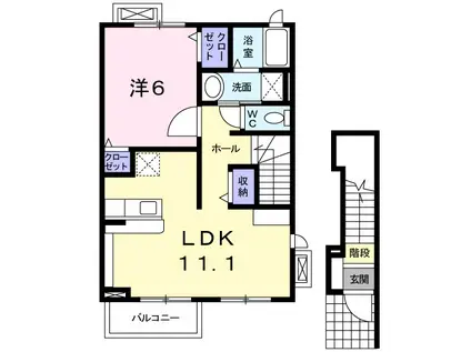 フォルトゥーナⅡ(1LDK/2階)の間取り写真