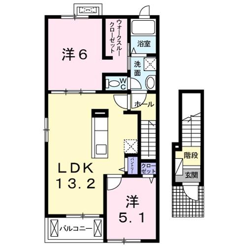 ベルドミールイイダⅡ(2LDK/2階)の間取り写真