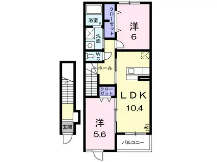 マロンⅡB(2LDK/2階)の間取り写真