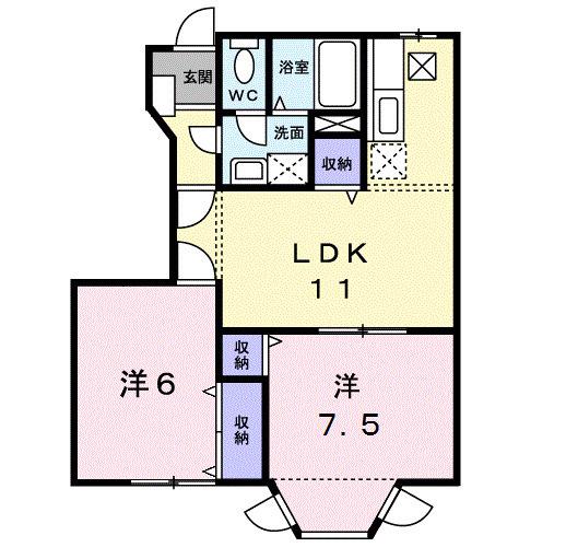 プレ リヴィエールⅡ(2LDK/1階)の間取り写真