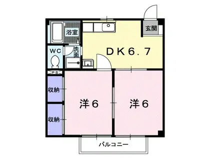 ドリーム(2DK/2階)の間取り写真