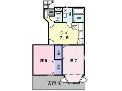 ボヌール(2DK/1階)の間取り写真