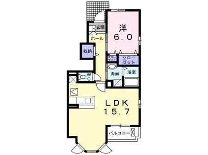 ブルックC(1LDK/1階)の間取り写真