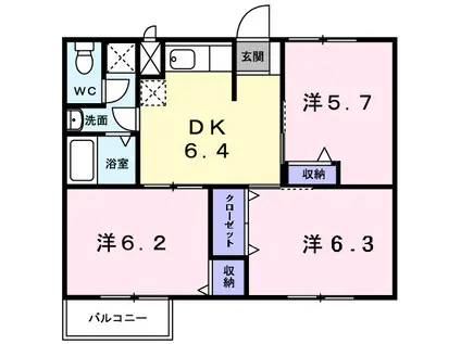 ロイヤルプレイスⅠ(3DK/1階)の間取り写真