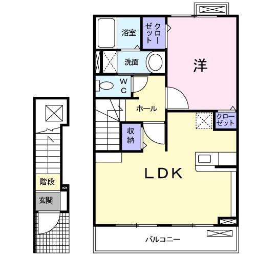 プラシードヒルズ(1LDK/2階)の間取り写真