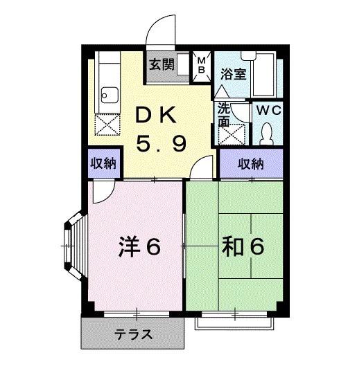 エルディムカメリア(2DK/1階)の間取り写真