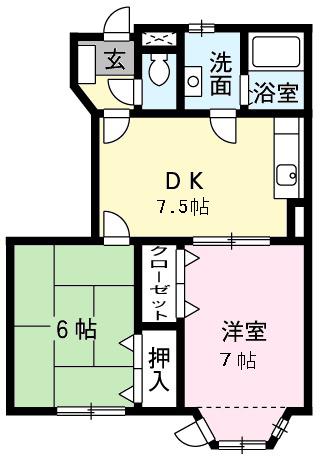 エヴァーグリーンⅡ(2DK/1階)の間取り写真