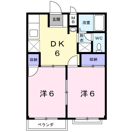 サンパティークⅠ(2DK/1階)の間取り写真