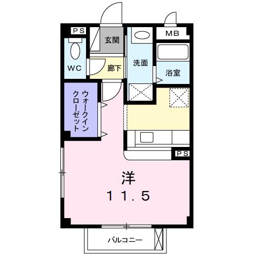 グリーンヒルズB棟(ワンルーム/1階)の間取り写真