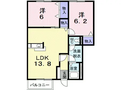 アルタイルⅠ(2LDK/1階)の間取り写真