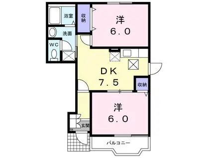 シャンティ北小田А(2DK/1階)の間取り写真