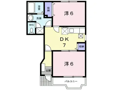 プリムヴェルⅠ(2DK/1階)の間取り写真