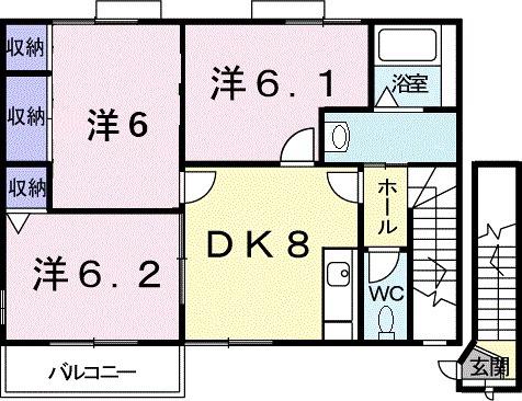 フトゥールムⅡ(3DK/2階)の間取り写真