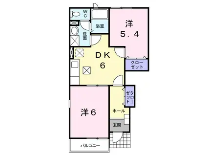 白蔵2B(2DK/1階)の間取り写真