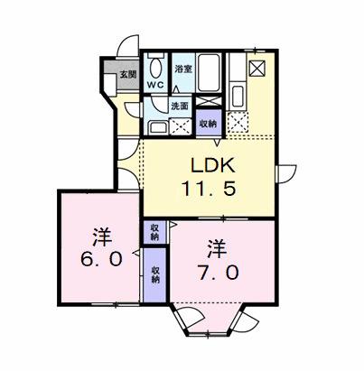 クレストール辻杉 Ⅱ(2LDK/1階)の間取り写真