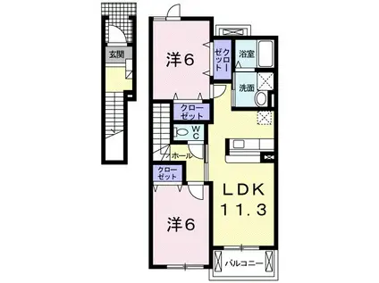 プラシード Ⅰ(2LDK/2階)の間取り写真