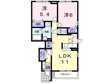 カーサフェリスⅡ(2LDK/1階)の間取り写真