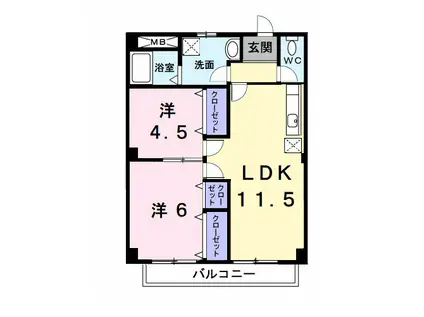 グリーンハイツ葉山(2LDK/2階)の間取り写真