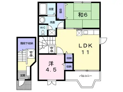 近鉄京都線 高の原駅 バス乗車時間：10分 精華桜が丘四丁目バス停で下車 徒歩4分 2階建 築24年(2LDK/2階)の間取り写真