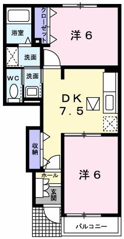 グラース・ヒルC(2DK/1階)の間取り写真