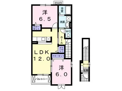 グランデ新田C(2LDK/2階)の間取り写真