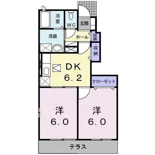ソレイユ・美咲ヒルズ Ⅰ(2DK/1階)の間取り写真