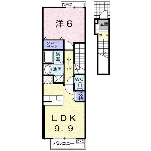 ヒラソル住山Ⅰ(1LDK/2階)の間取り写真