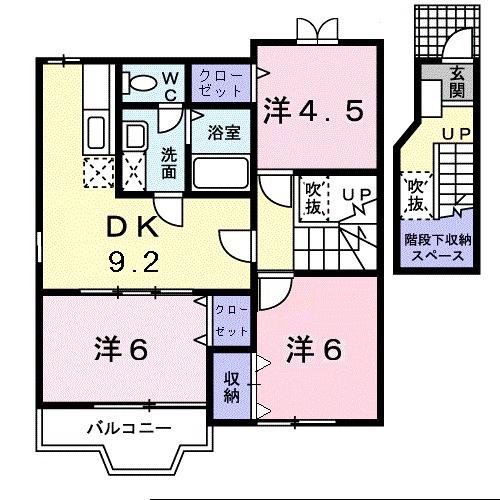 アンソレイエ2(3DK/2階)の間取り写真