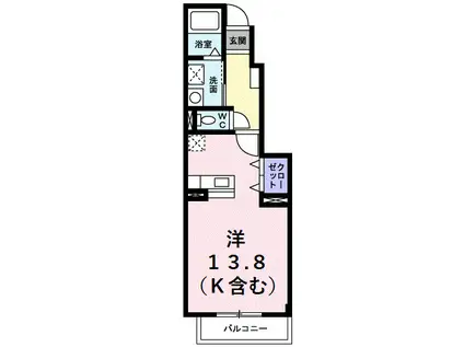 ヴェルジュMⅡ(ワンルーム/1階)の間取り写真