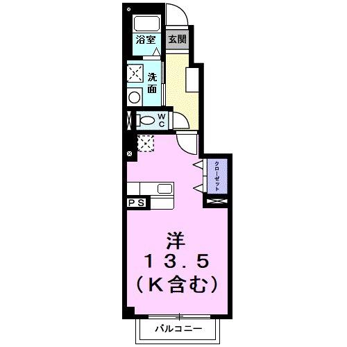 ヴェルジュMⅡ(ワンルーム/1階)の間取り写真
