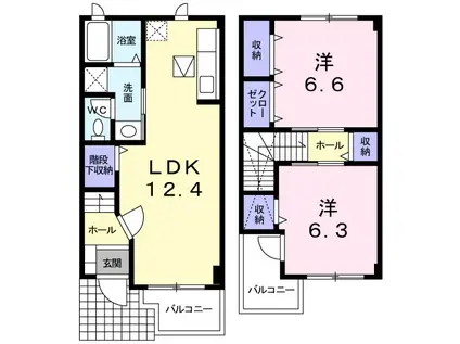 カーサコーモド阿倉川Ⅰ(2LDK/1階)の間取り写真